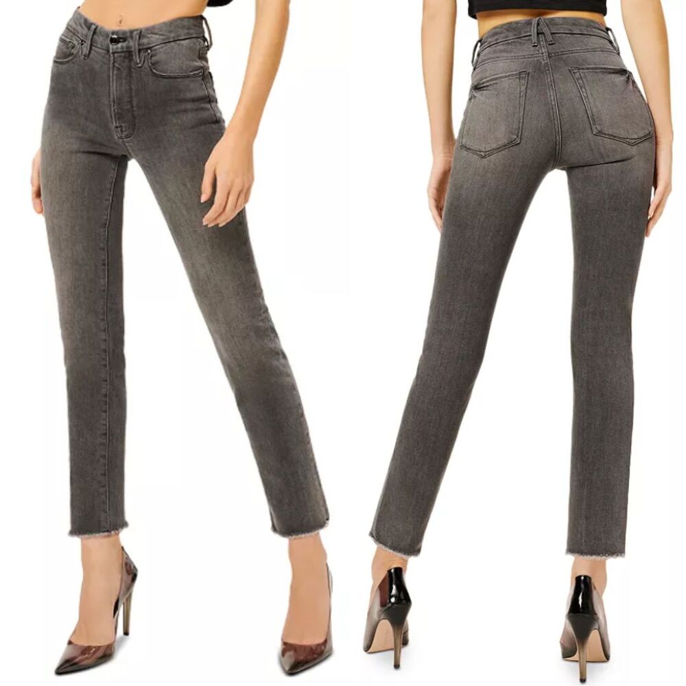 Good American Good Classic Raw Hem Jeans in Black 170, Size 6/28